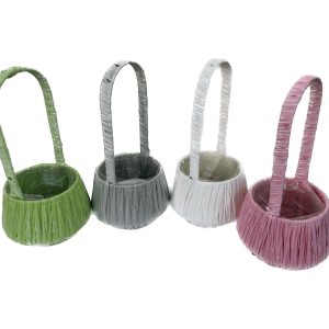 Coș plastic colorat rotund cu mâner
